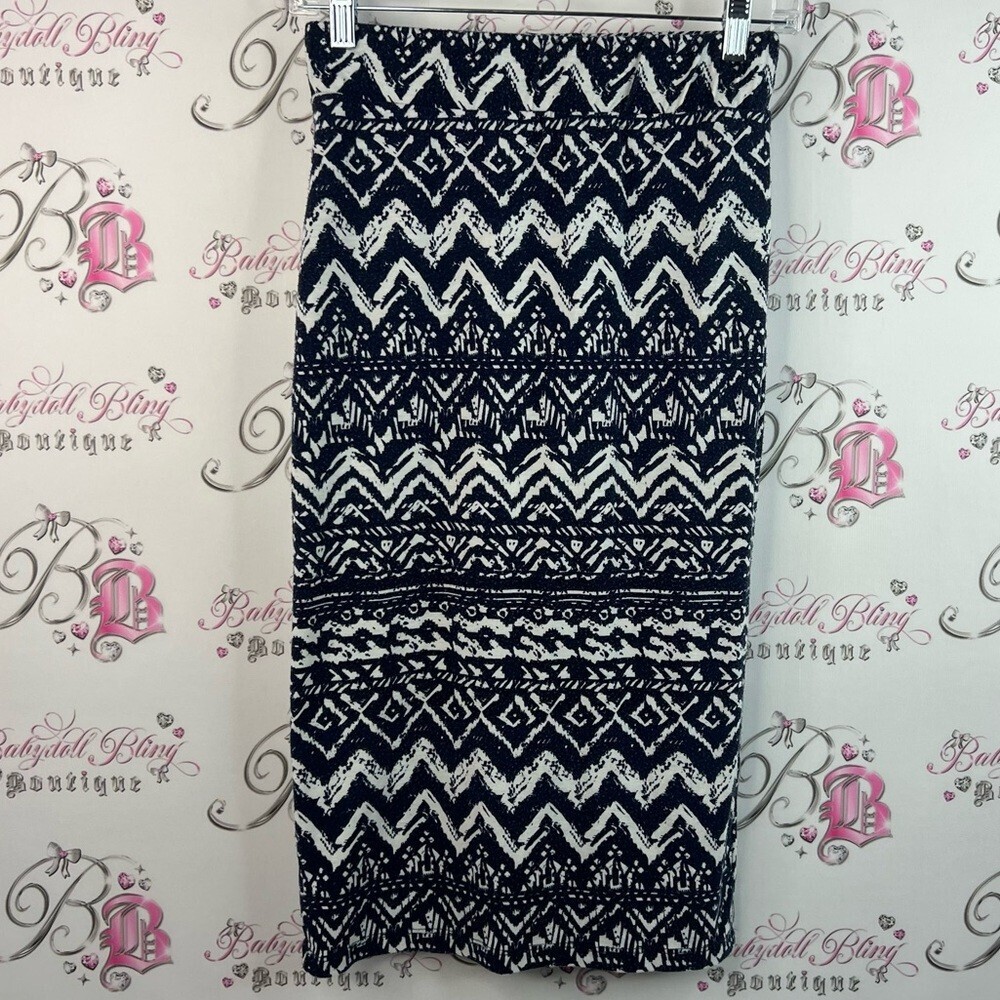 Ultra teeze skirt long style Chic Black navy and White Patterned Pencil Skirt